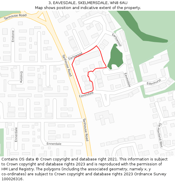3, EAVESDALE, SKELMERSDALE, WN8 6AU: Location map and indicative extent of plot