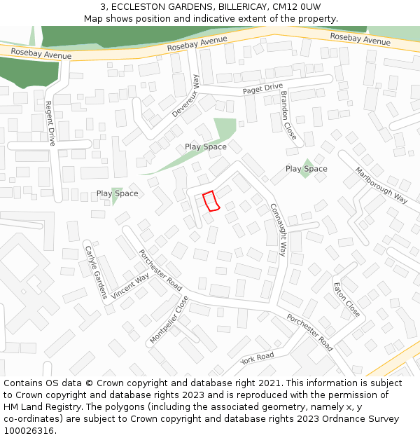 3, ECCLESTON GARDENS, BILLERICAY, CM12 0UW: Location map and indicative extent of plot