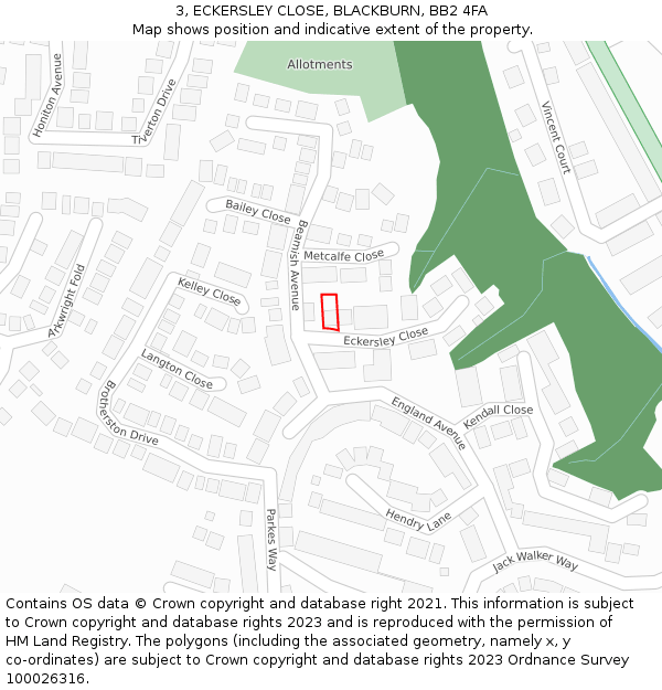 3, ECKERSLEY CLOSE, BLACKBURN, BB2 4FA: Location map and indicative extent of plot