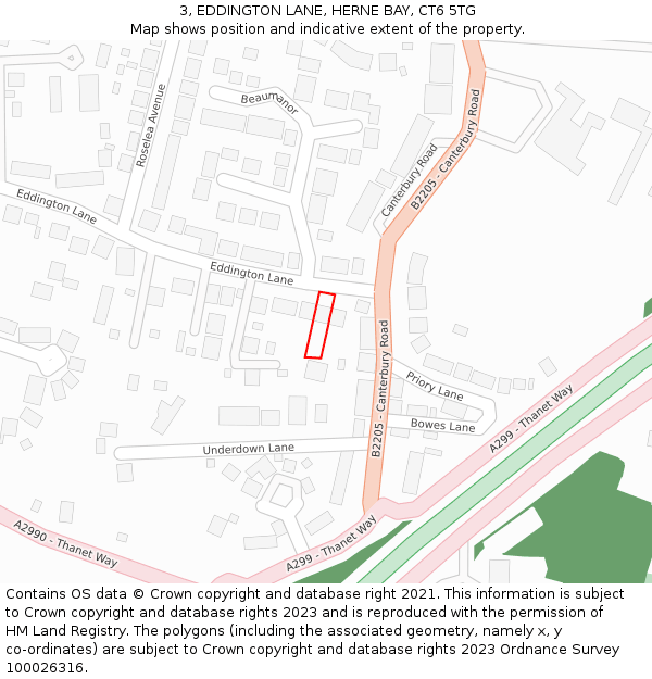 3, EDDINGTON LANE, HERNE BAY, CT6 5TG: Location map and indicative extent of plot