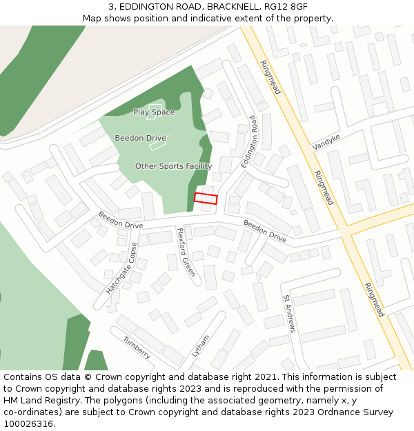 3, EDDINGTON ROAD, BRACKNELL, RG12 8GF: Location map and indicative extent of plot