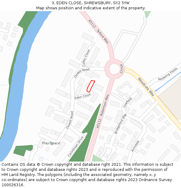 3, EDEN CLOSE, SHREWSBURY, SY2 5YW: Location map and indicative extent of plot