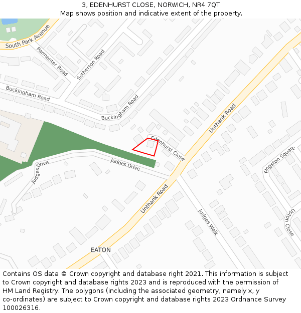 3, EDENHURST CLOSE, NORWICH, NR4 7QT: Location map and indicative extent of plot