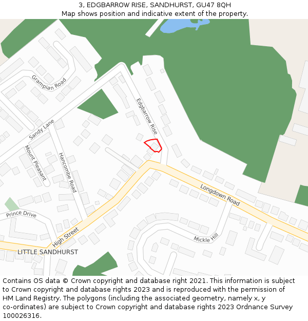 3, EDGBARROW RISE, SANDHURST, GU47 8QH: Location map and indicative extent of plot