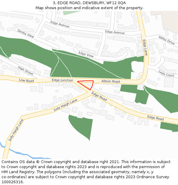 3, EDGE ROAD, DEWSBURY, WF12 0QA: Location map and indicative extent of plot