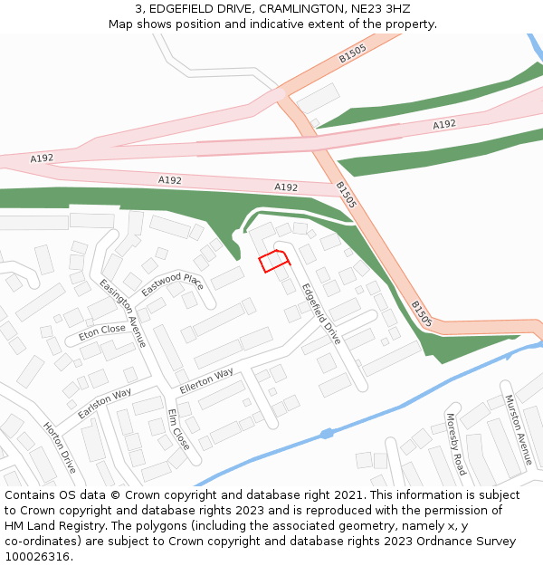 3, EDGEFIELD DRIVE, CRAMLINGTON, NE23 3HZ: Location map and indicative extent of plot