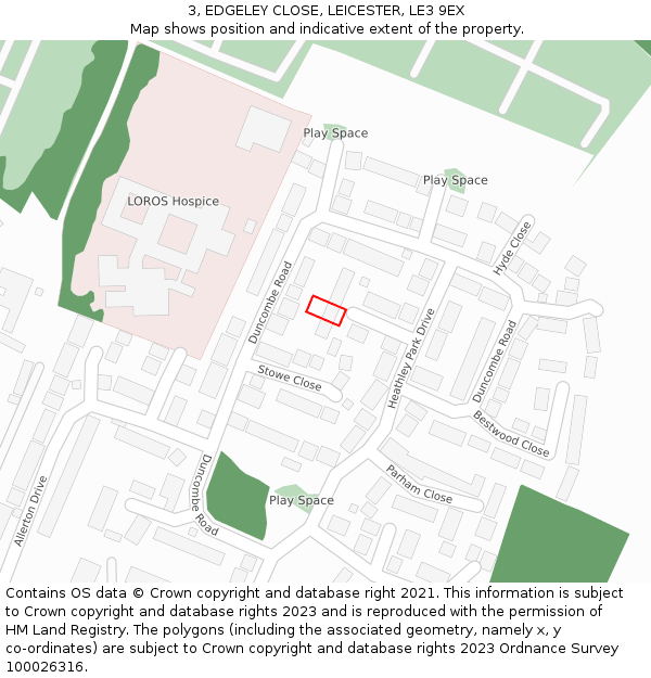 3, EDGELEY CLOSE, LEICESTER, LE3 9EX: Location map and indicative extent of plot