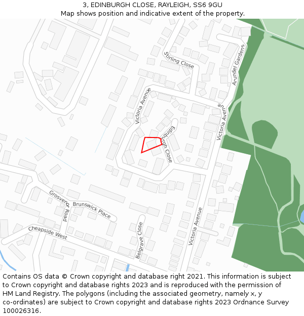 3, EDINBURGH CLOSE, RAYLEIGH, SS6 9GU: Location map and indicative extent of plot