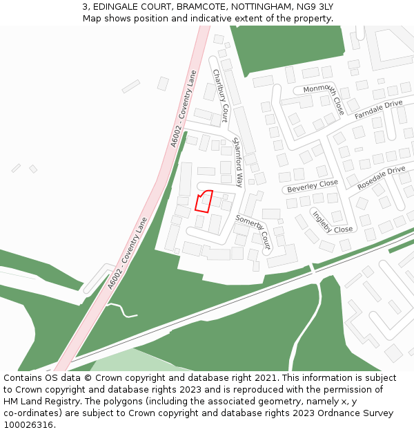 3, EDINGALE COURT, BRAMCOTE, NOTTINGHAM, NG9 3LY: Location map and indicative extent of plot