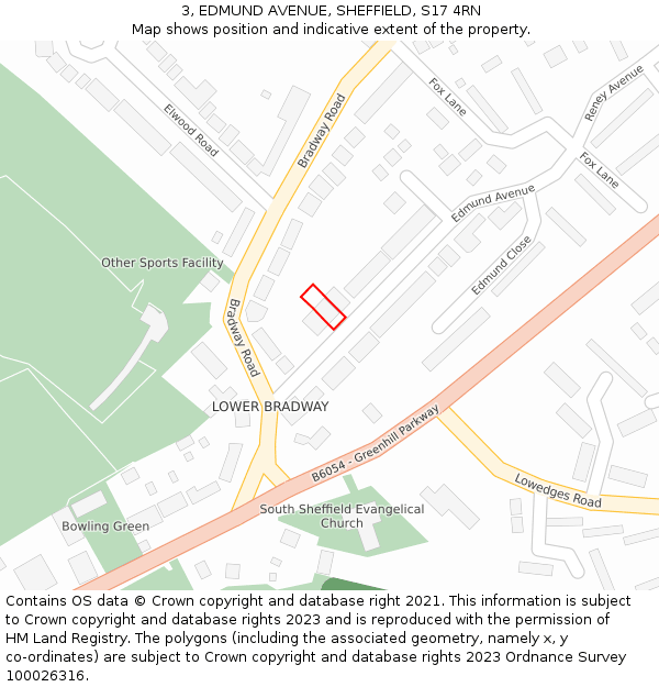 3, EDMUND AVENUE, SHEFFIELD, S17 4RN: Location map and indicative extent of plot