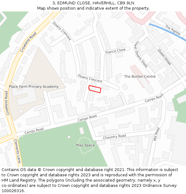 3, EDMUND CLOSE, HAVERHILL, CB9 9LN: Location map and indicative extent of plot