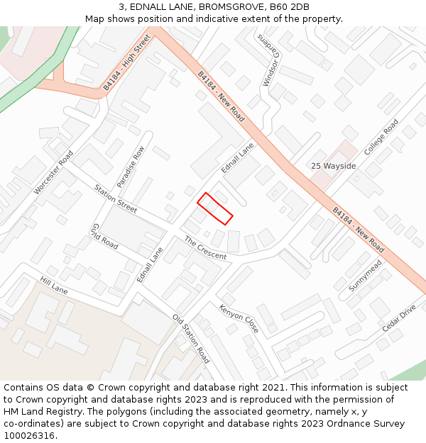 3, EDNALL LANE, BROMSGROVE, B60 2DB: Location map and indicative extent of plot