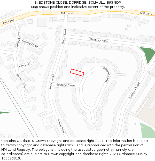 3, EDSTONE CLOSE, DORRIDGE, SOLIHULL, B93 8DP: Location map and indicative extent of plot