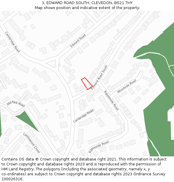 3, EDWARD ROAD SOUTH, CLEVEDON, BS21 7HY: Location map and indicative extent of plot