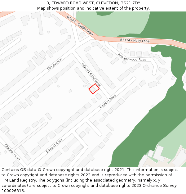 3, EDWARD ROAD WEST, CLEVEDON, BS21 7DY: Location map and indicative extent of plot