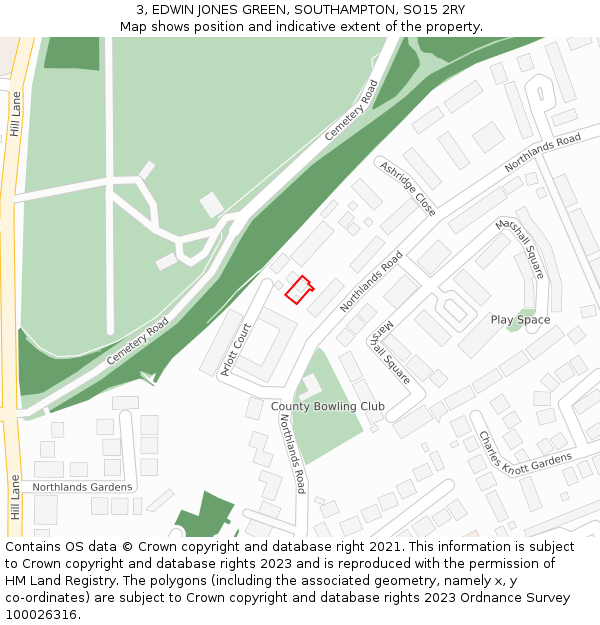 3, EDWIN JONES GREEN, SOUTHAMPTON, SO15 2RY: Location map and indicative extent of plot