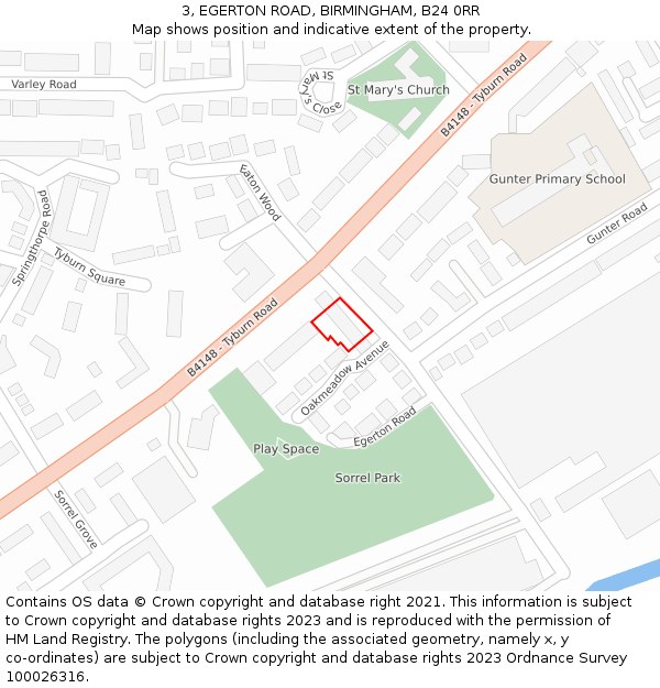 3, EGERTON ROAD, BIRMINGHAM, B24 0RR: Location map and indicative extent of plot