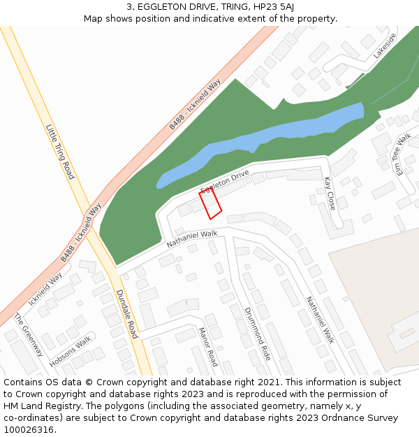 3, EGGLETON DRIVE, TRING, HP23 5AJ: Location map and indicative extent of plot