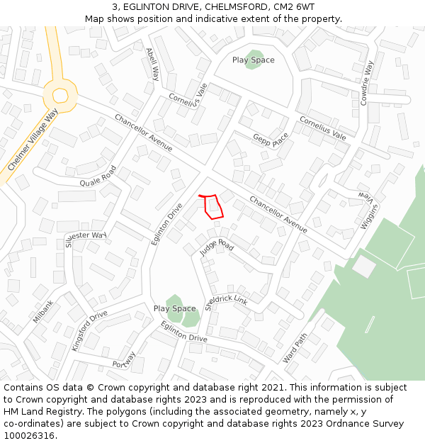 3, EGLINTON DRIVE, CHELMSFORD, CM2 6WT: Location map and indicative extent of plot