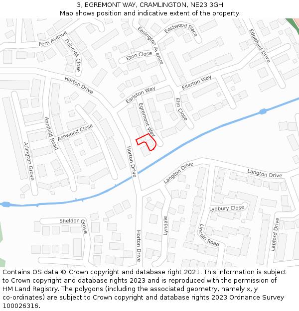 3, EGREMONT WAY, CRAMLINGTON, NE23 3GH: Location map and indicative extent of plot