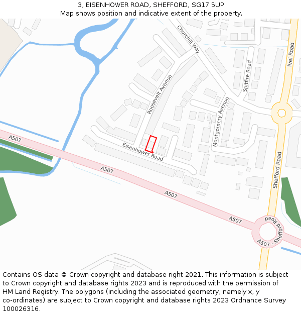 3, EISENHOWER ROAD, SHEFFORD, SG17 5UP: Location map and indicative extent of plot