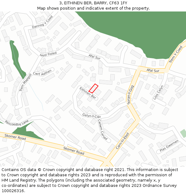 3, EITHINEN BER, BARRY, CF63 1FY: Location map and indicative extent of plot