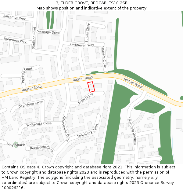 3, ELDER GROVE, REDCAR, TS10 2SR: Location map and indicative extent of plot