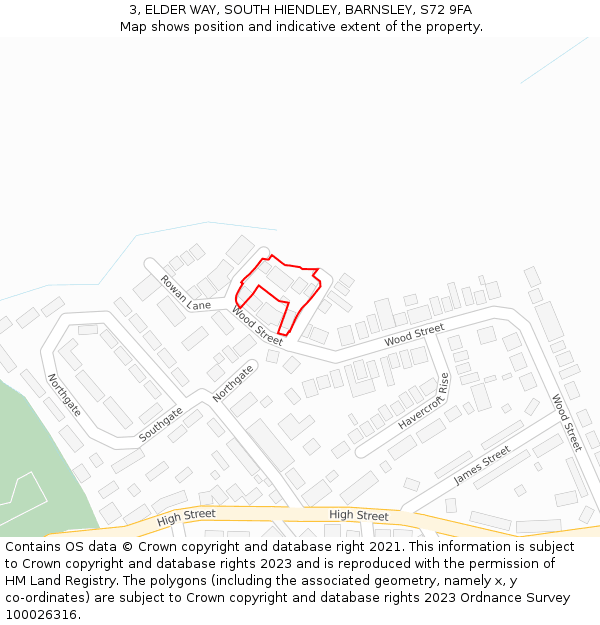 3, ELDER WAY, SOUTH HIENDLEY, BARNSLEY, S72 9FA: Location map and indicative extent of plot
