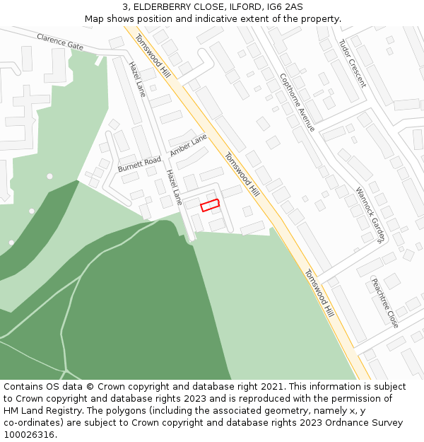 3, ELDERBERRY CLOSE, ILFORD, IG6 2AS: Location map and indicative extent of plot