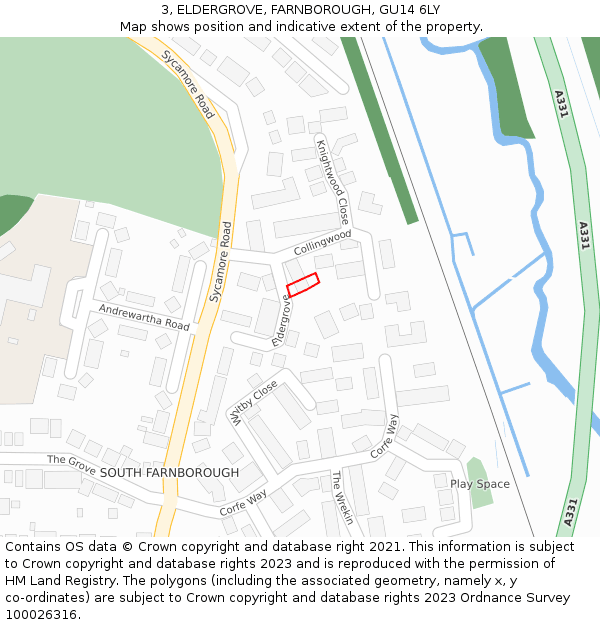 3, ELDERGROVE, FARNBOROUGH, GU14 6LY: Location map and indicative extent of plot
