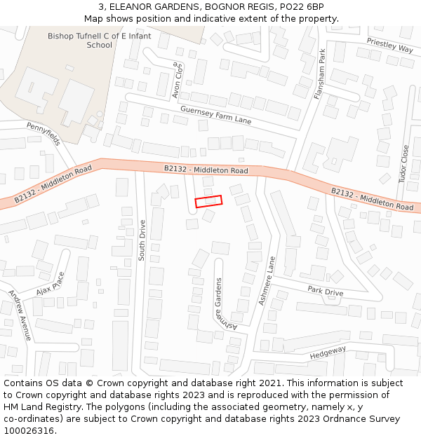 3, ELEANOR GARDENS, BOGNOR REGIS, PO22 6BP: Location map and indicative extent of plot