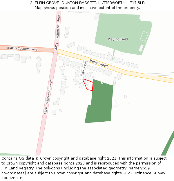 3, ELFIN GROVE, DUNTON BASSETT, LUTTERWORTH, LE17 5LB: Location map and indicative extent of plot