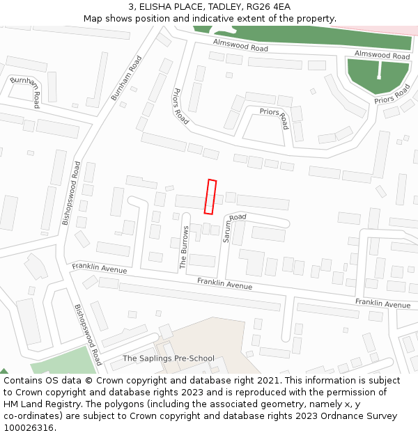3, ELISHA PLACE, TADLEY, RG26 4EA: Location map and indicative extent of plot