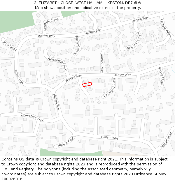 3, ELIZABETH CLOSE, WEST HALLAM, ILKESTON, DE7 6LW: Location map and indicative extent of plot