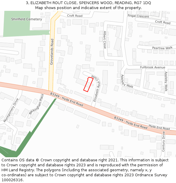 3, ELIZABETH ROUT CLOSE, SPENCERS WOOD, READING, RG7 1DQ: Location map and indicative extent of plot