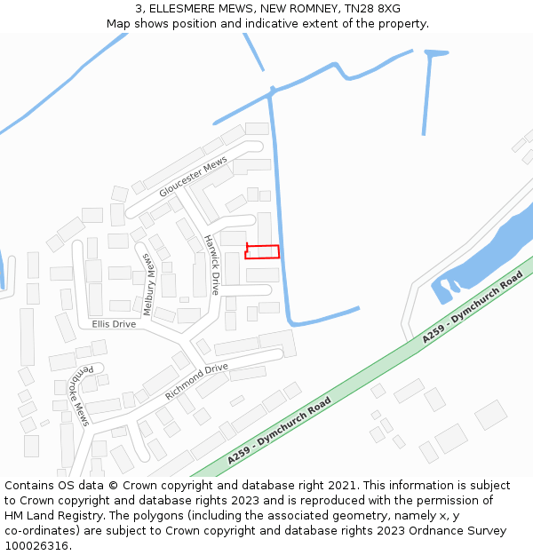 3, ELLESMERE MEWS, NEW ROMNEY, TN28 8XG: Location map and indicative extent of plot