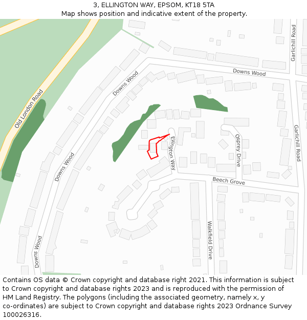 3, ELLINGTON WAY, EPSOM, KT18 5TA: Location map and indicative extent of plot