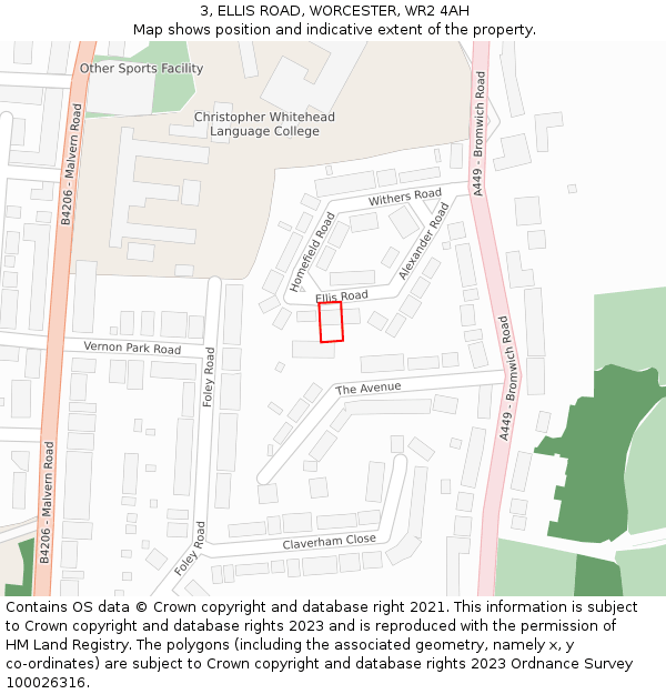 3, ELLIS ROAD, WORCESTER, WR2 4AH: Location map and indicative extent of plot