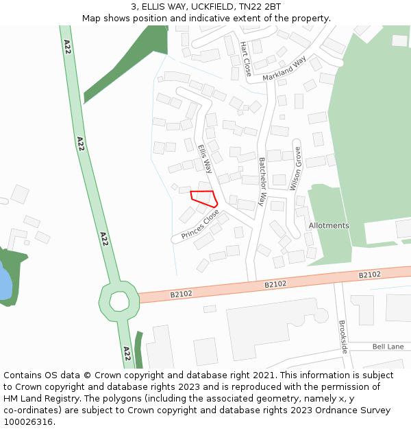 3, ELLIS WAY, UCKFIELD, TN22 2BT: Location map and indicative extent of plot