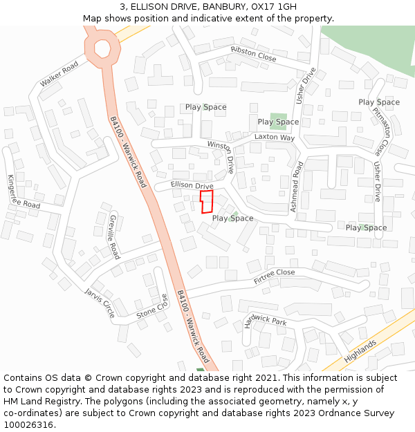 3, ELLISON DRIVE, BANBURY, OX17 1GH: Location map and indicative extent of plot
