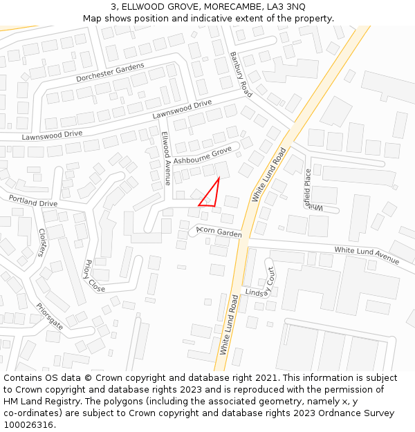 3, ELLWOOD GROVE, MORECAMBE, LA3 3NQ: Location map and indicative extent of plot