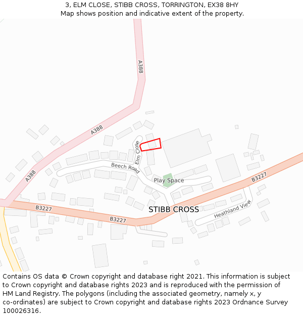 3, ELM CLOSE, STIBB CROSS, TORRINGTON, EX38 8HY: Location map and indicative extent of plot