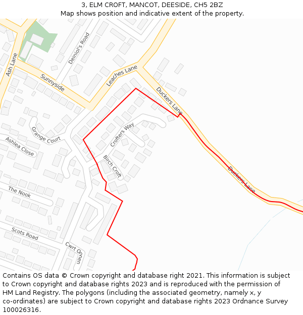 3, ELM CROFT, MANCOT, DEESIDE, CH5 2BZ: Location map and indicative extent of plot