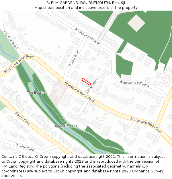 3, ELM GARDENS, BOURNEMOUTH, BH4 9JL: Location map and indicative extent of plot