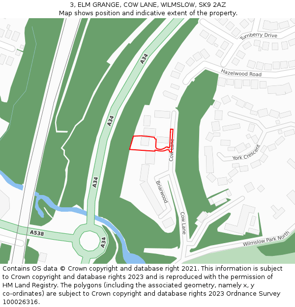 3, ELM GRANGE, COW LANE, WILMSLOW, SK9 2AZ: Location map and indicative extent of plot