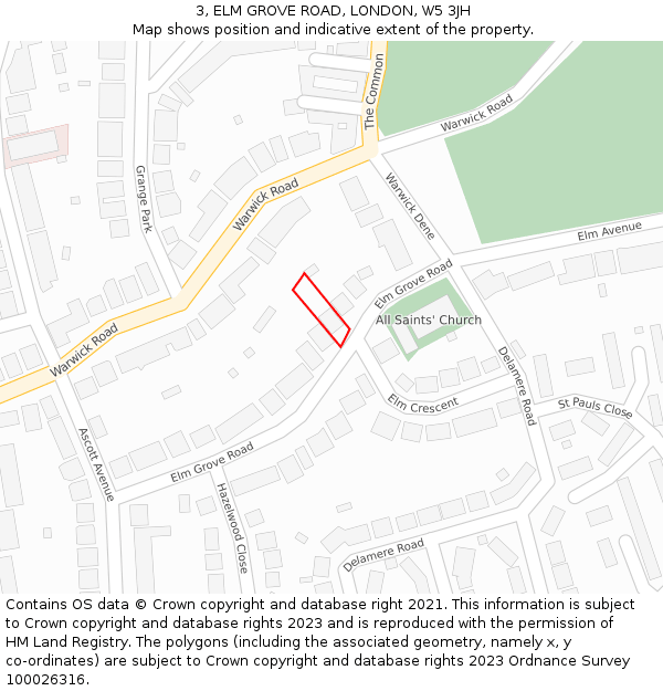 3, ELM GROVE ROAD, LONDON, W5 3JH: Location map and indicative extent of plot