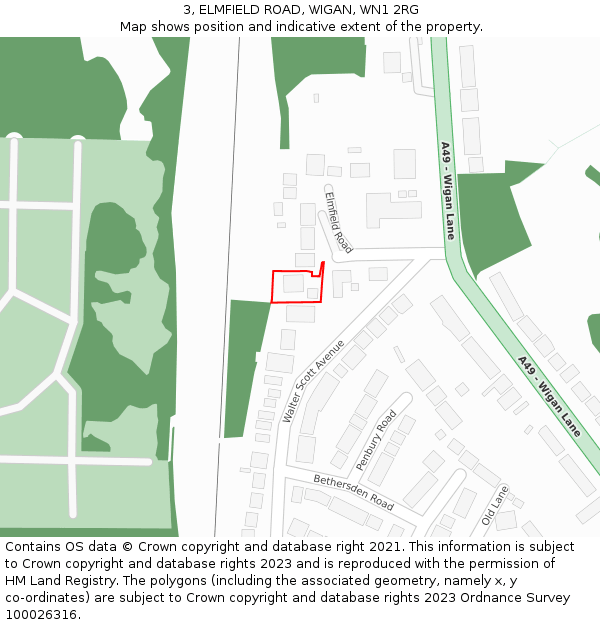 3, ELMFIELD ROAD, WIGAN, WN1 2RG: Location map and indicative extent of plot