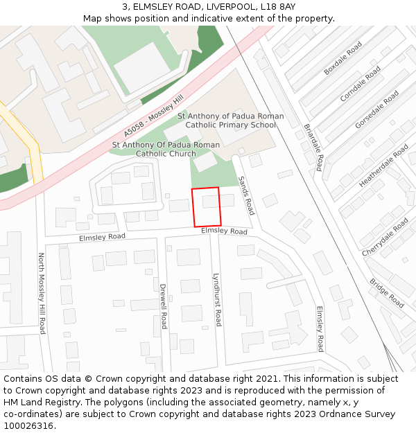 3, ELMSLEY ROAD, LIVERPOOL, L18 8AY: Location map and indicative extent of plot