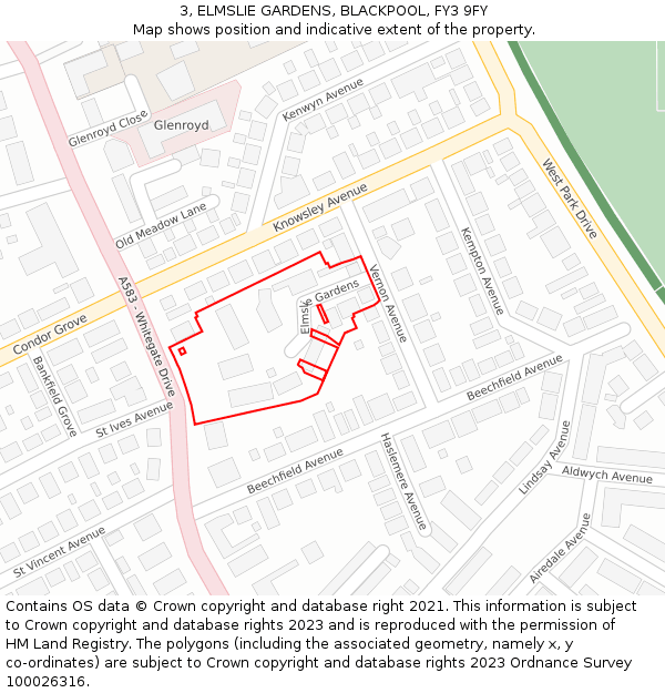 3, ELMSLIE GARDENS, BLACKPOOL, FY3 9FY: Location map and indicative extent of plot