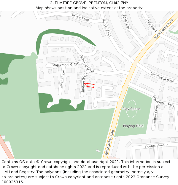 3, ELMTREE GROVE, PRENTON, CH43 7NY: Location map and indicative extent of plot